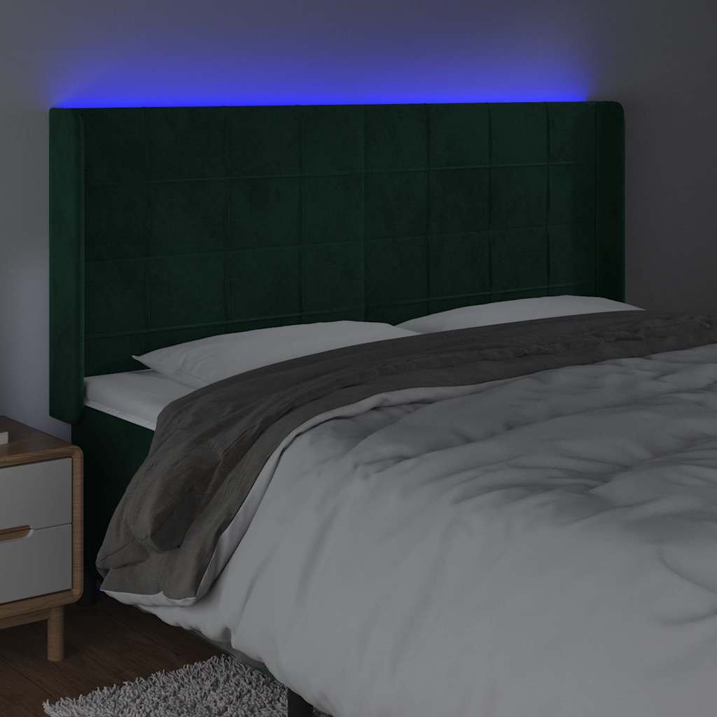 Hoofdbord LED 203x16x118/128 cm fluweel donkergroen is nu te koop bij PeponiXL, paradijselijk wonen!