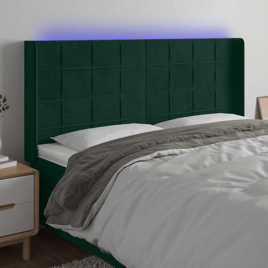 Hoofdbord LED 203x16x118/128 cm fluweel donkergroen is nu te koop bij PeponiXL, paradijselijk wonen!