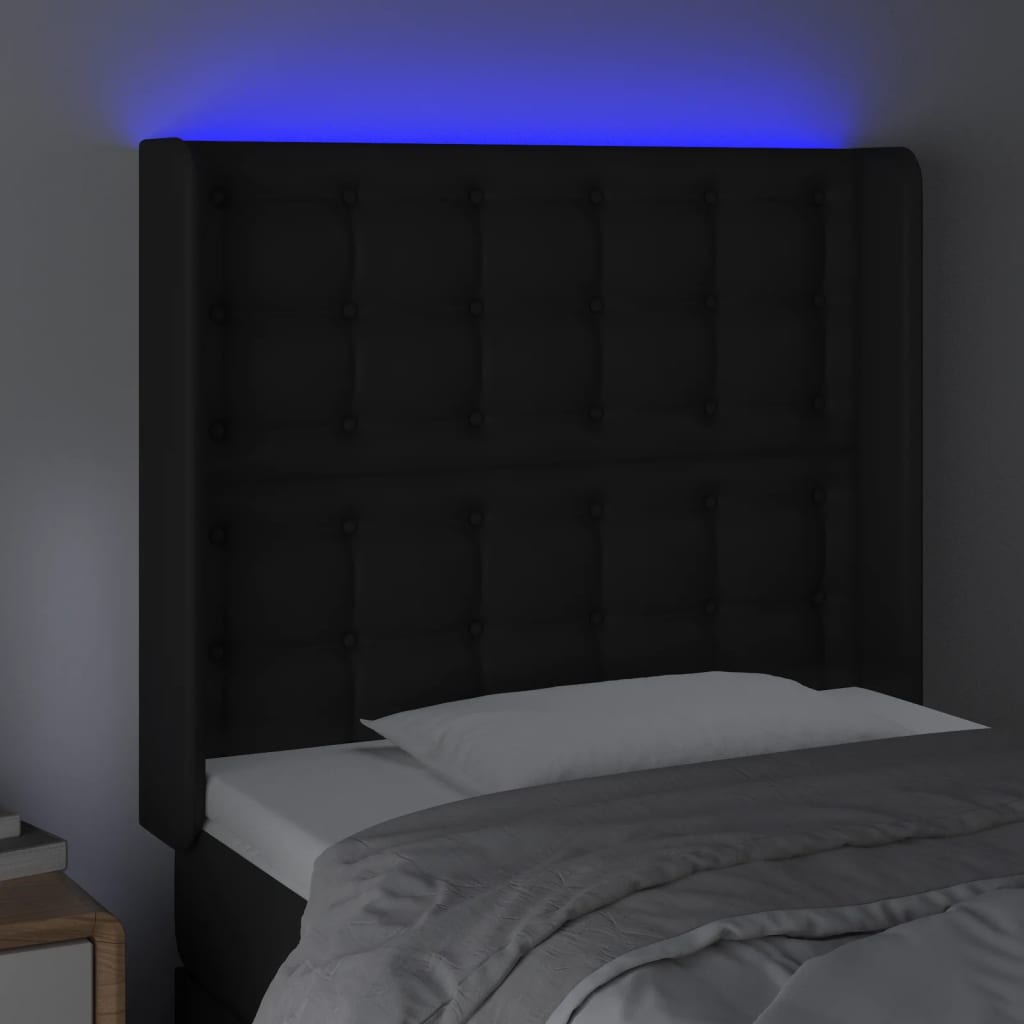 Hoofdbord LED 83x16x118/128 cm kunstleer zwart is nu te koop bij PeponiXL, paradijselijk wonen!