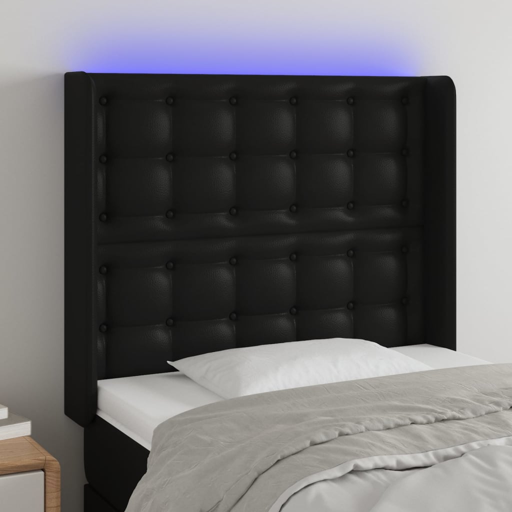 Hoofdbord LED 83x16x118/128 cm kunstleer zwart is nu te koop bij PeponiXL, paradijselijk wonen!
