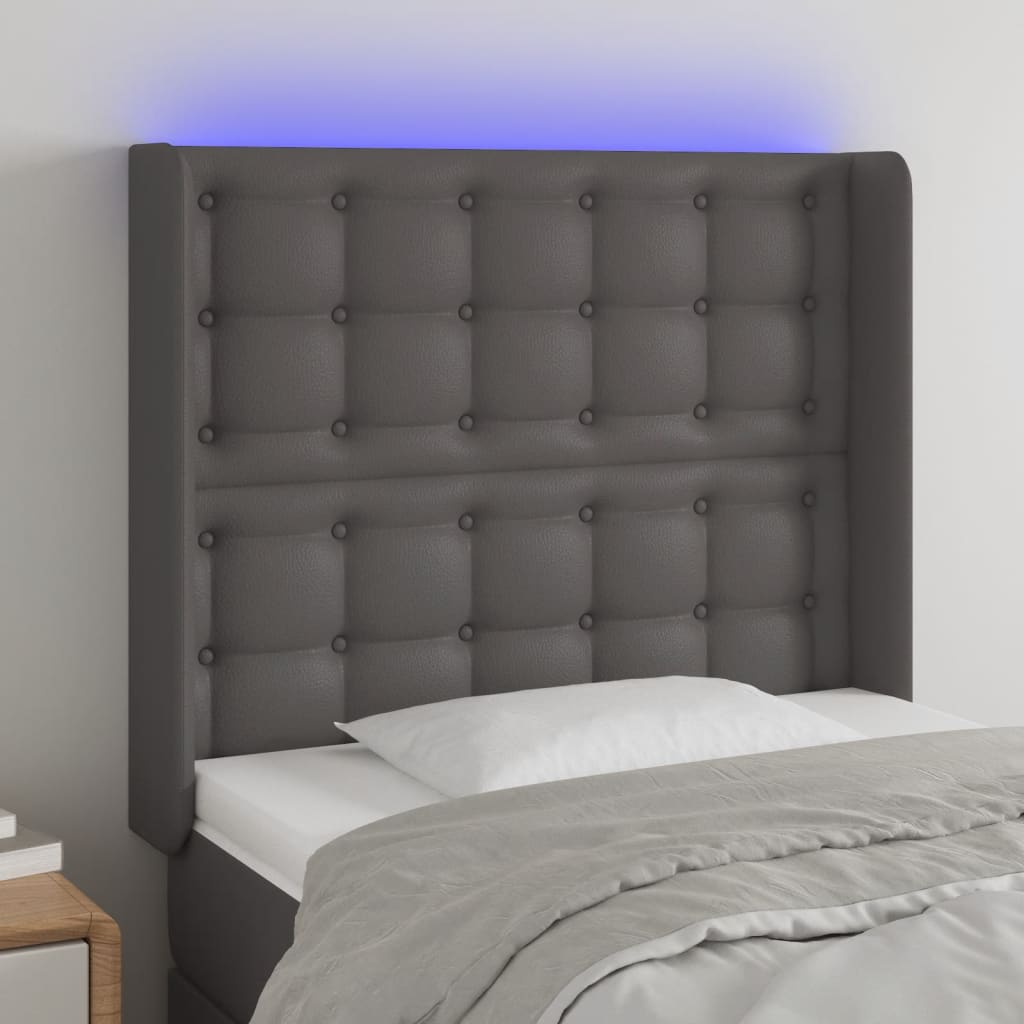 Hoofdbord LED 83x16x118/128 cm kunstleer grijs is nu te koop bij PeponiXL, paradijselijk wonen!