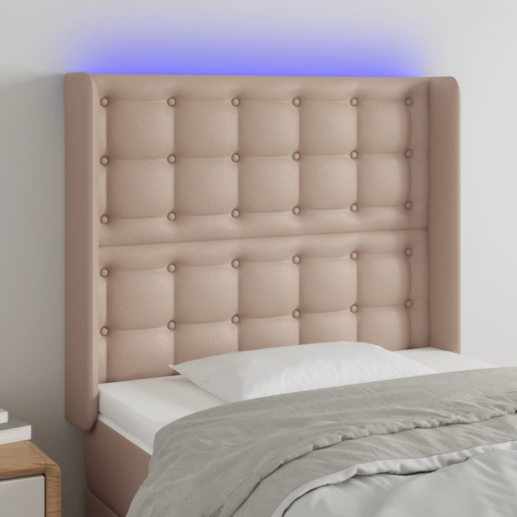Hoofdbord LED 83x16x118/128 cm kunstleer cappuccinokleurig is nu te koop bij PeponiXL, paradijselijk wonen!