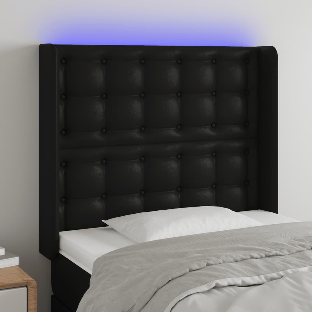 Hoofdbord LED 93x16x118/128 cm kunstleer zwart is nu te koop bij PeponiXL, paradijselijk wonen!