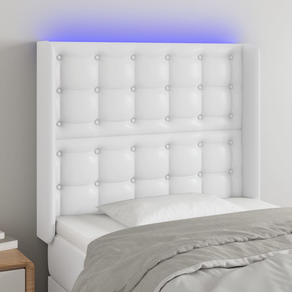 Hoofdbord LED 93x16x118/128 cm kunstleer wit is nu te koop bij PeponiXL, paradijselijk wonen!