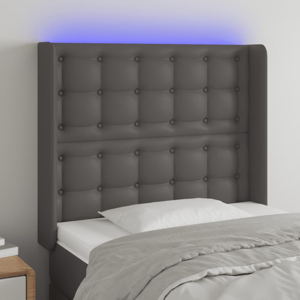 Hoofdbord LED 93x16x118/128 cm kunstleer grijs is nu te koop bij PeponiXL, paradijselijk wonen!