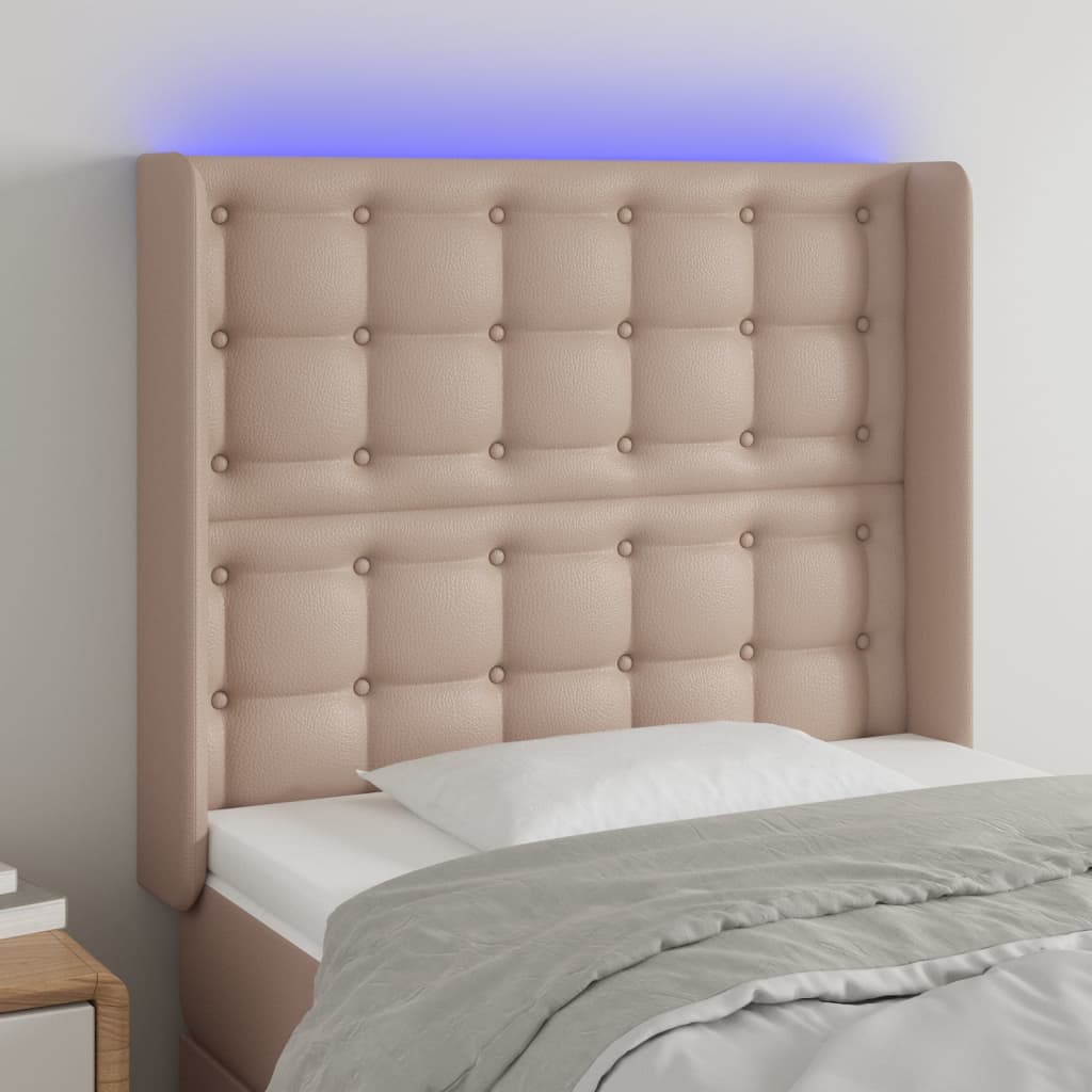 Hoofdbord LED 93x16x118/128 cm kunstleer cappuccinokleurig is nu te koop bij PeponiXL, paradijselijk wonen!