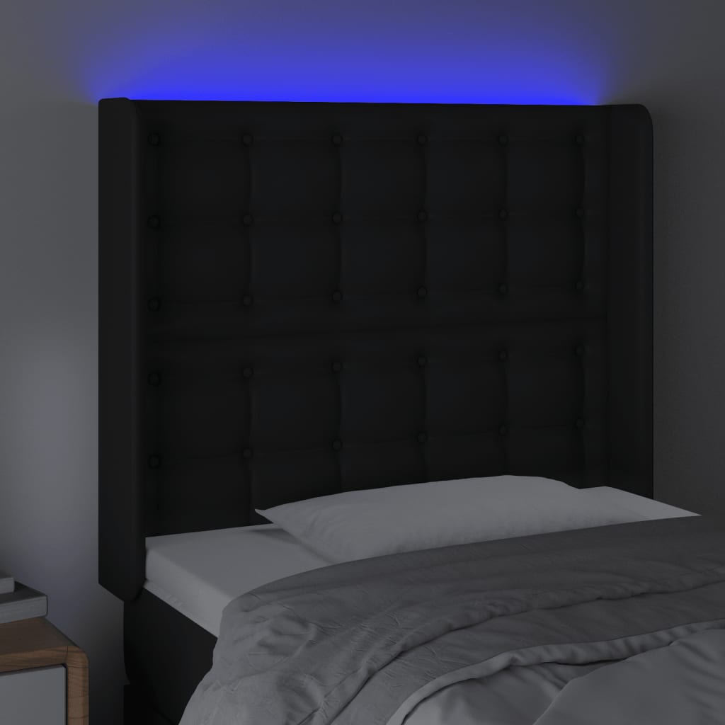 Hoofdbord LED 103x16x118/128 cm kunstleer zwart is nu te koop bij PeponiXL, paradijselijk wonen!