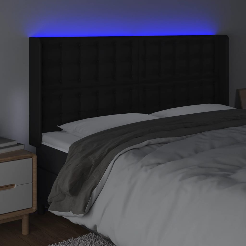 Hoofdbord LED 147x16x118/128 cm kunstleer zwart is nu te koop bij PeponiXL, paradijselijk wonen!