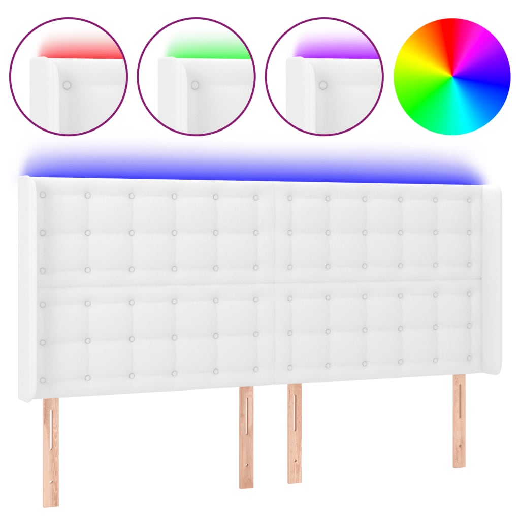 Hoofdbord LED 147x16x118/128 cm kunstleer wit is nu te koop bij PeponiXL, paradijselijk wonen!