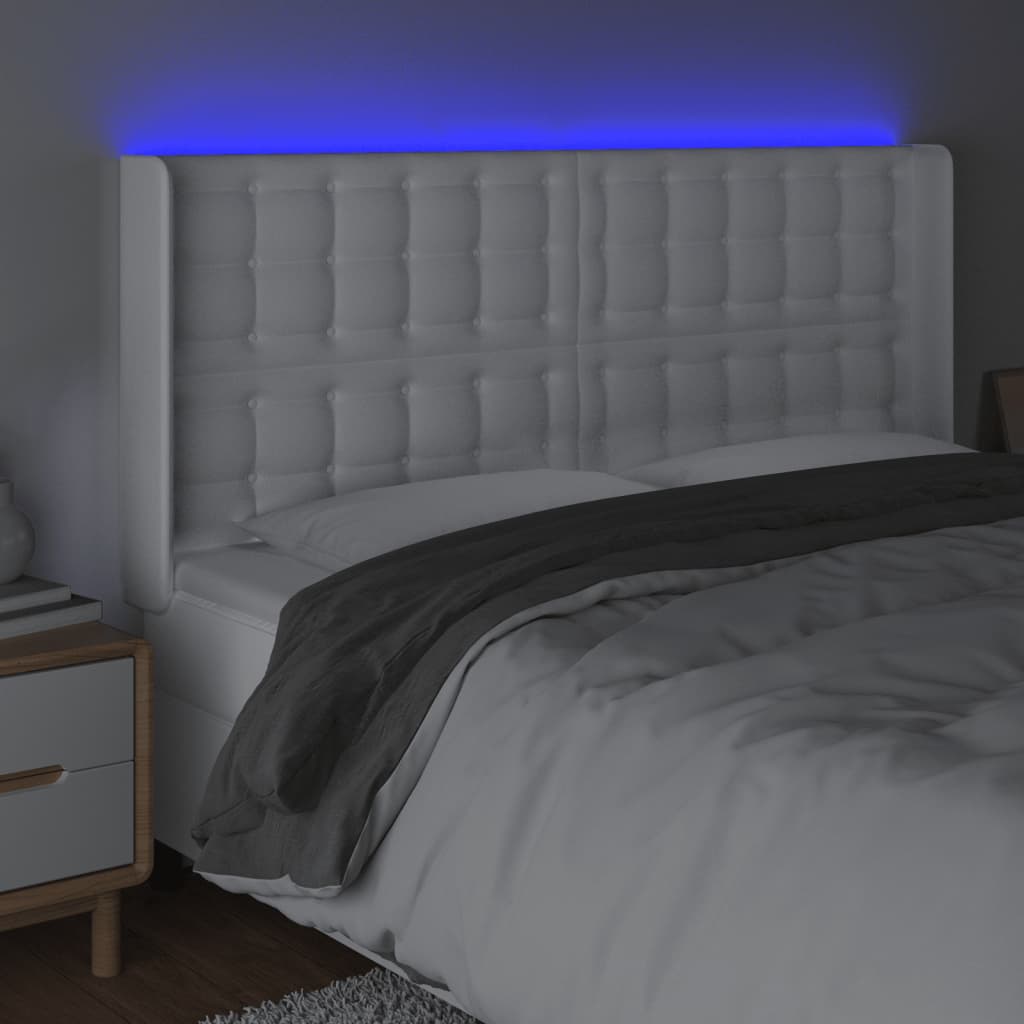 Hoofdbord LED 147x16x118/128 cm kunstleer wit is nu te koop bij PeponiXL, paradijselijk wonen!