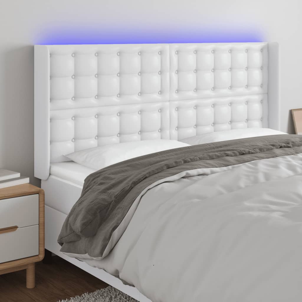 Hoofdbord LED 147x16x118/128 cm kunstleer wit is nu te koop bij PeponiXL, paradijselijk wonen!