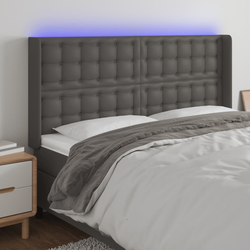 Hoofdbord LED 147x16x118/128 cm kunstleer grijs is nu te koop bij PeponiXL, paradijselijk wonen!