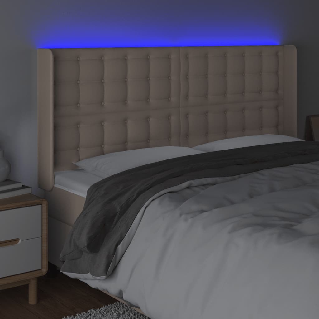 Hoofdbord LED 147x16x118/128 cm kunstleer cappuccinokleurig is nu te koop bij PeponiXL, paradijselijk wonen!