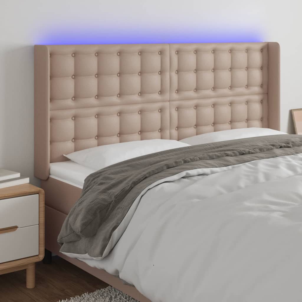 Hoofdbord LED 147x16x118/128 cm kunstleer cappuccinokleurig is nu te koop bij PeponiXL, paradijselijk wonen!