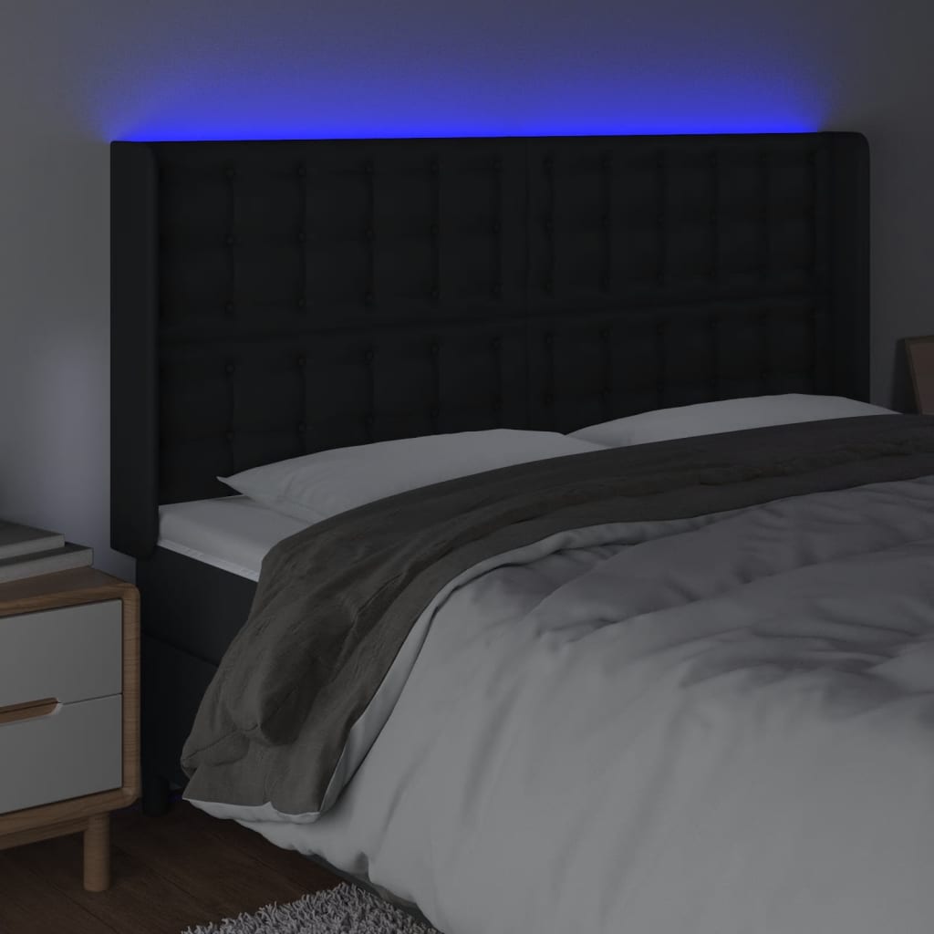 Hoofdbord LED 163x16x118/128 cm kunstleer zwart is nu te koop bij PeponiXL, paradijselijk wonen!