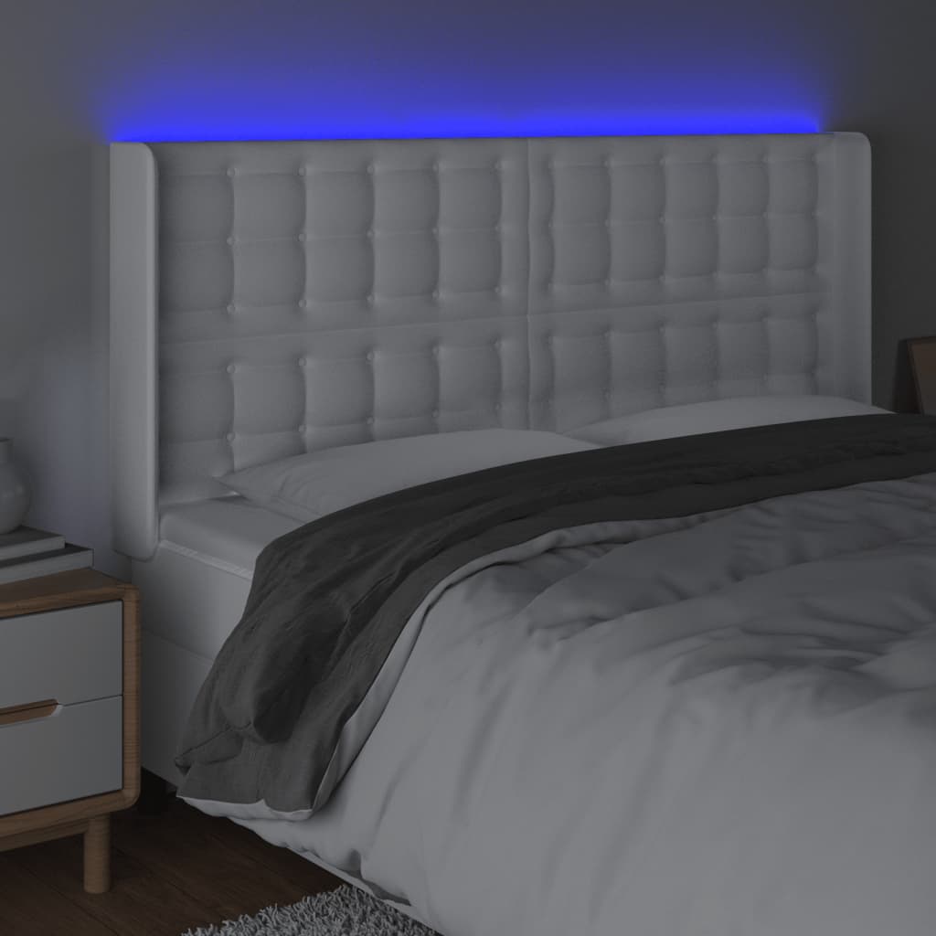 Hoofdbord LED 163x16x118/128 cm kunstleer wit is nu te koop bij PeponiXL, paradijselijk wonen!