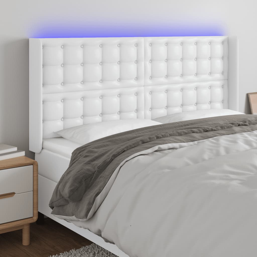 Hoofdbord LED 163x16x118/128 cm kunstleer wit is nu te koop bij PeponiXL, paradijselijk wonen!
