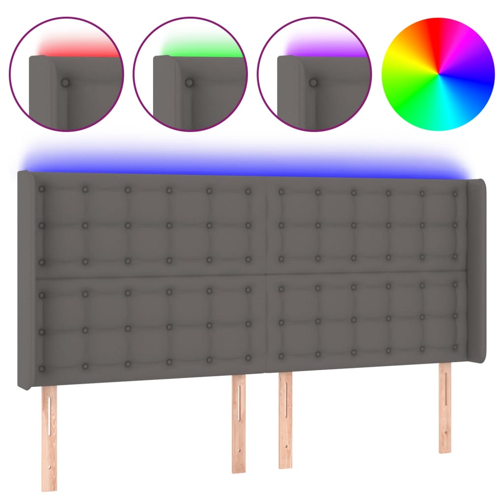 Hoofdbord LED 163x16x118/128 cm kunstleer grijs is nu te koop bij PeponiXL, paradijselijk wonen!