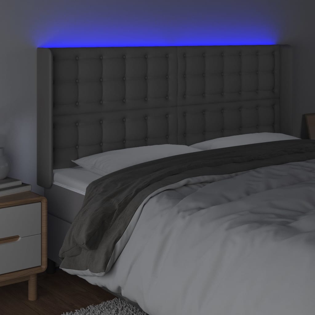 Hoofdbord LED 163x16x118/128 cm kunstleer grijs is nu te koop bij PeponiXL, paradijselijk wonen!