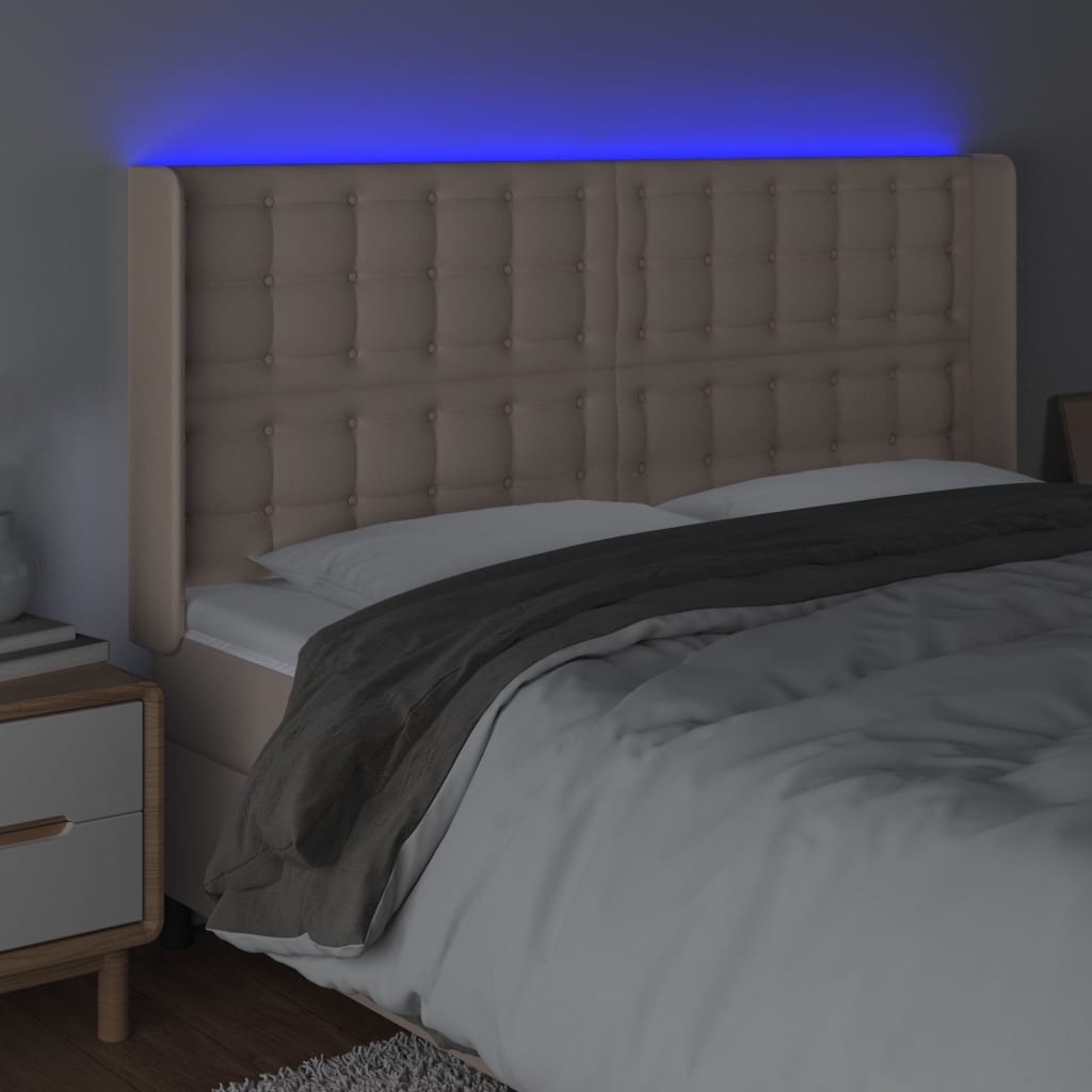 Hoofdbord LED 163x16x118/128 cm kunstleer cappuccinokleurig is nu te koop bij PeponiXL, paradijselijk wonen!