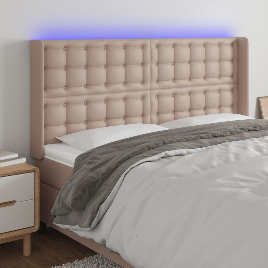 Hoofdbord LED 163x16x118/128 cm kunstleer cappuccinokleurig is nu te koop bij PeponiXL, paradijselijk wonen!