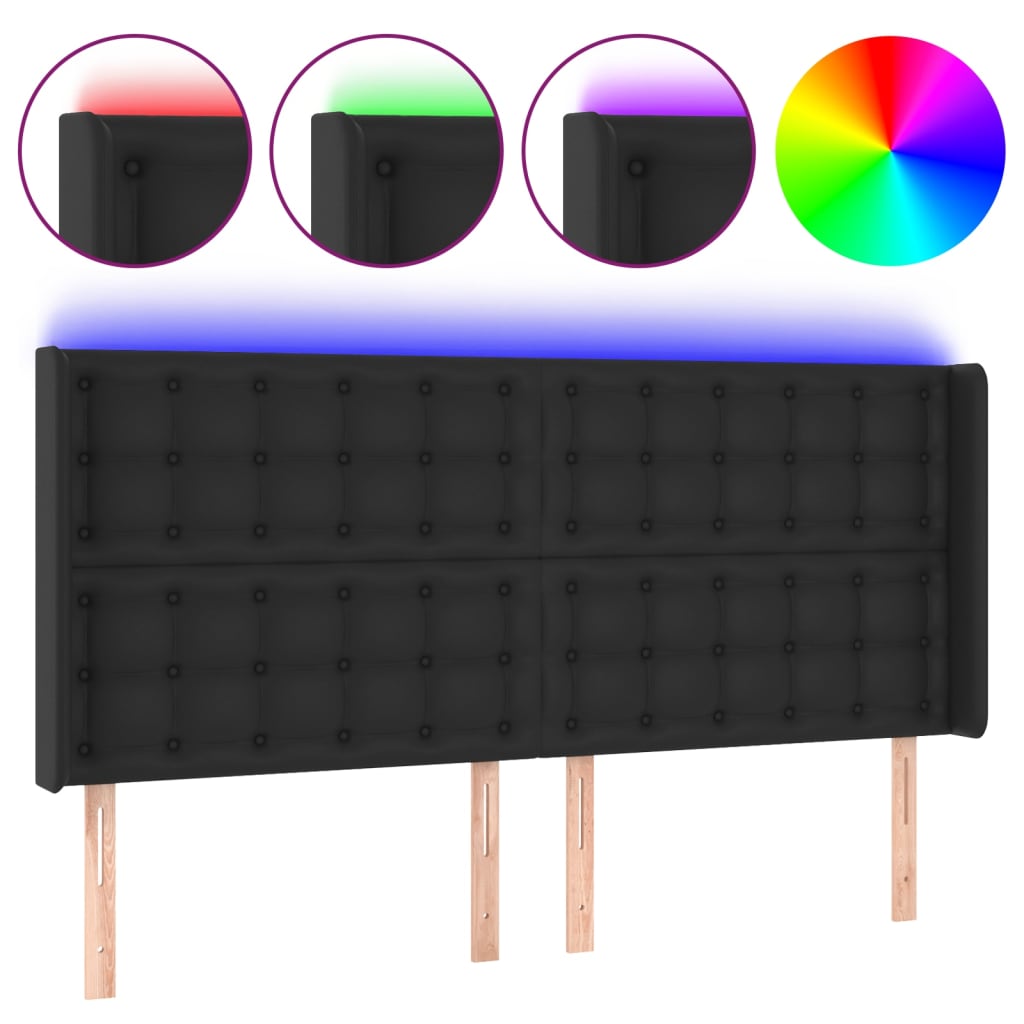 Hoofdbord LED 183x16x118/128 cm kunstleer zwart is nu te koop bij PeponiXL, paradijselijk wonen!