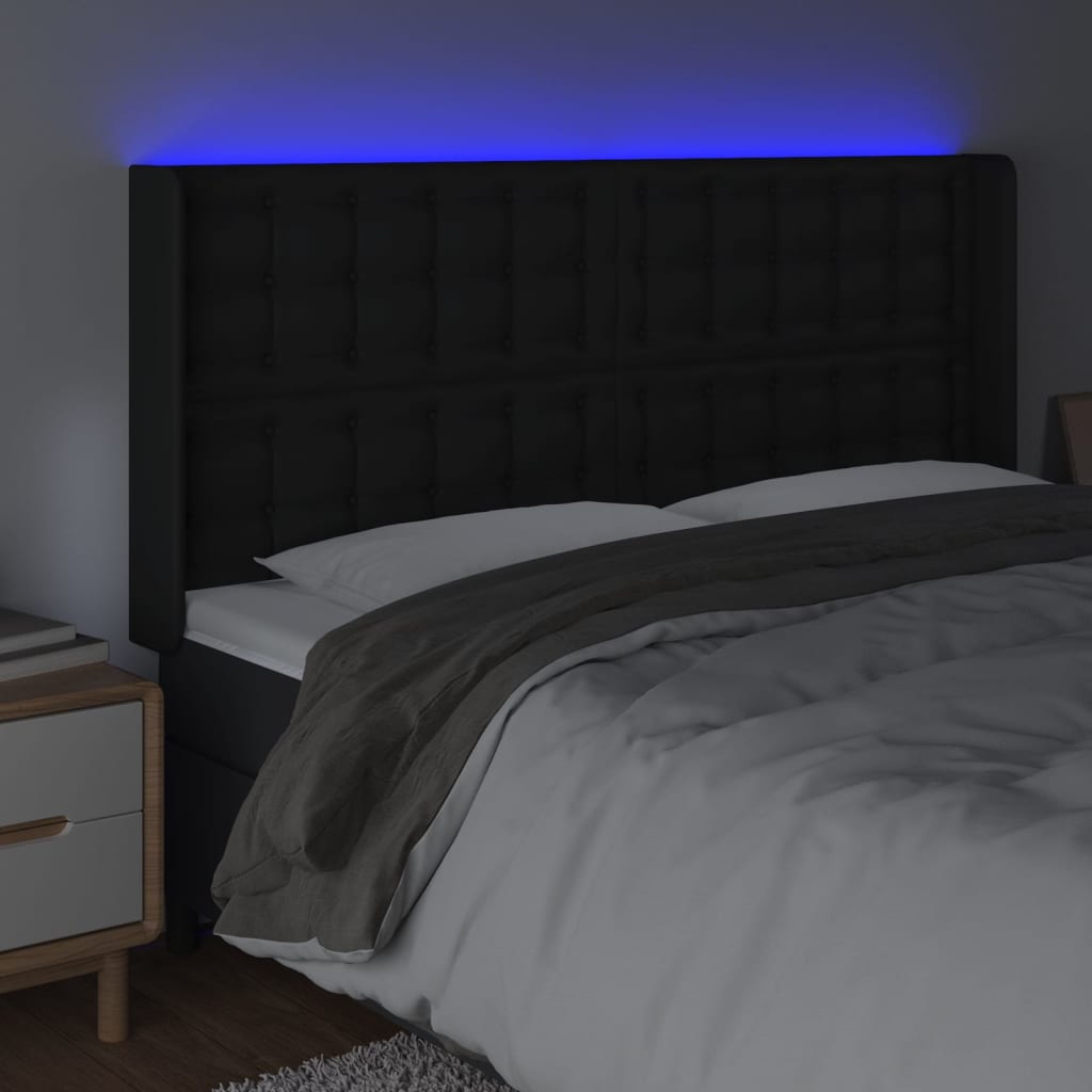 Hoofdbord LED 183x16x118/128 cm kunstleer zwart is nu te koop bij PeponiXL, paradijselijk wonen!