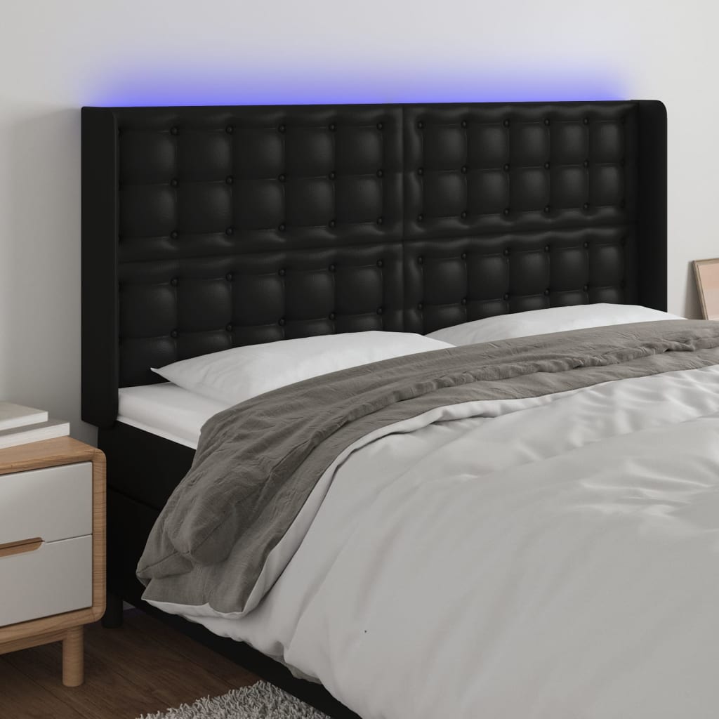 Hoofdbord LED 183x16x118/128 cm kunstleer zwart is nu te koop bij PeponiXL, paradijselijk wonen!