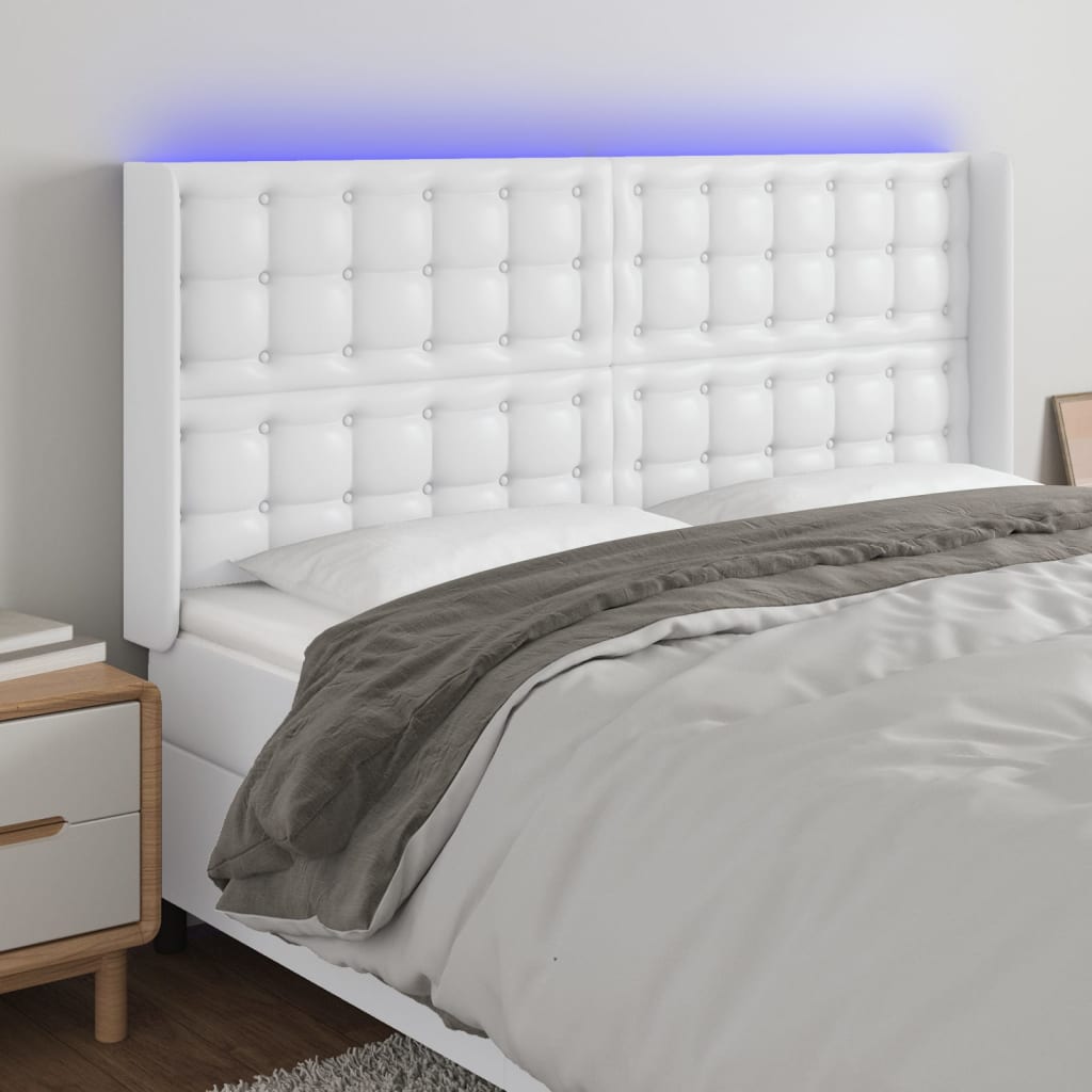 Hoofdbord LED 183x16x118/128 cm kunstleer wit is nu te koop bij PeponiXL, paradijselijk wonen!