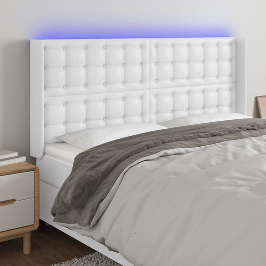 Hoofdbord LED 183x16x118/128 cm kunstleer wit is nu te koop bij PeponiXL, paradijselijk wonen!