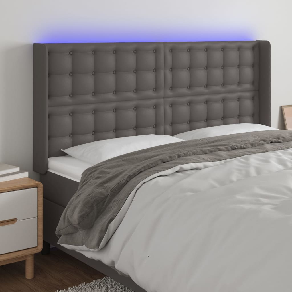 Hoofdbord LED 183x16x118/128 cm kunstleer grijs is nu te koop bij PeponiXL, paradijselijk wonen!
