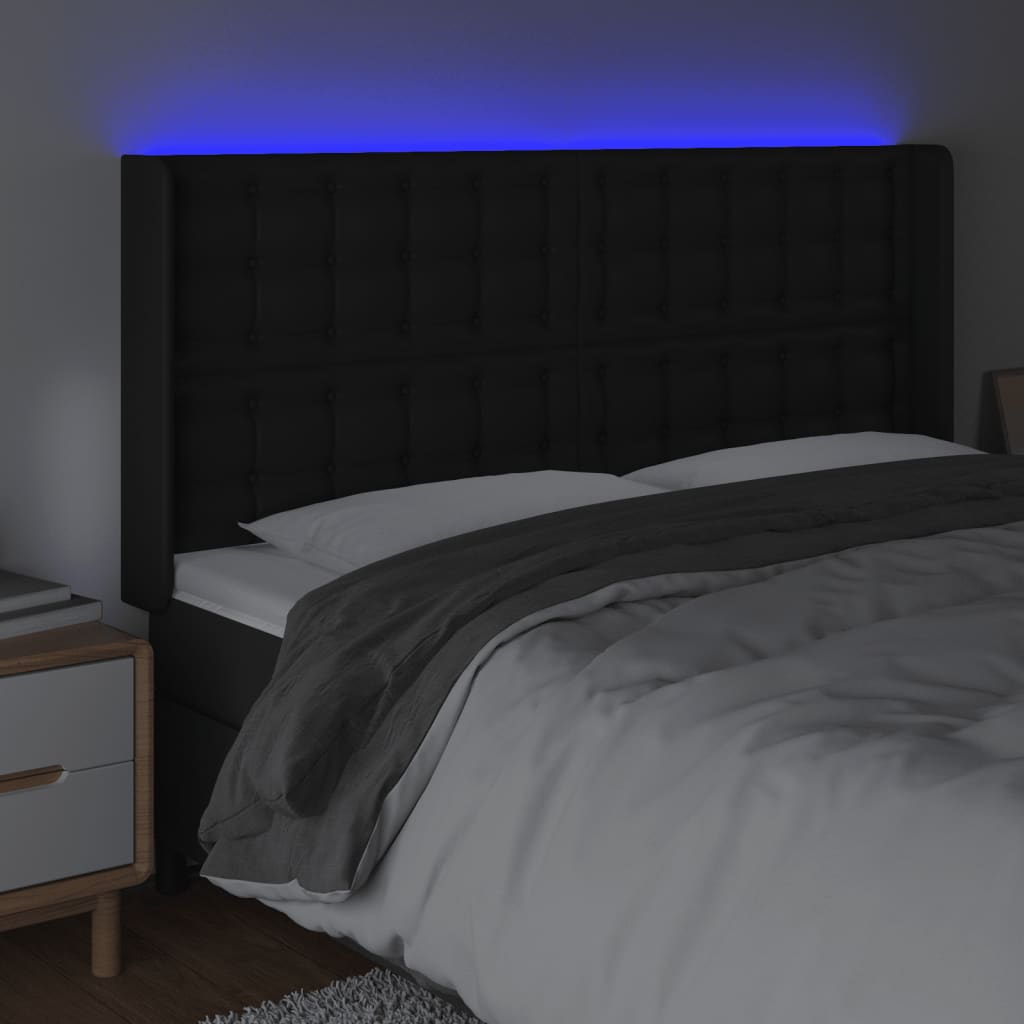 Hoofdbord LED 203x16x118/128 cm kunstleer zwart is nu te koop bij PeponiXL, paradijselijk wonen!