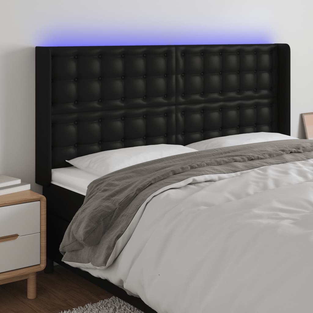 Hoofdbord LED 203x16x118/128 cm kunstleer zwart is nu te koop bij PeponiXL, paradijselijk wonen!