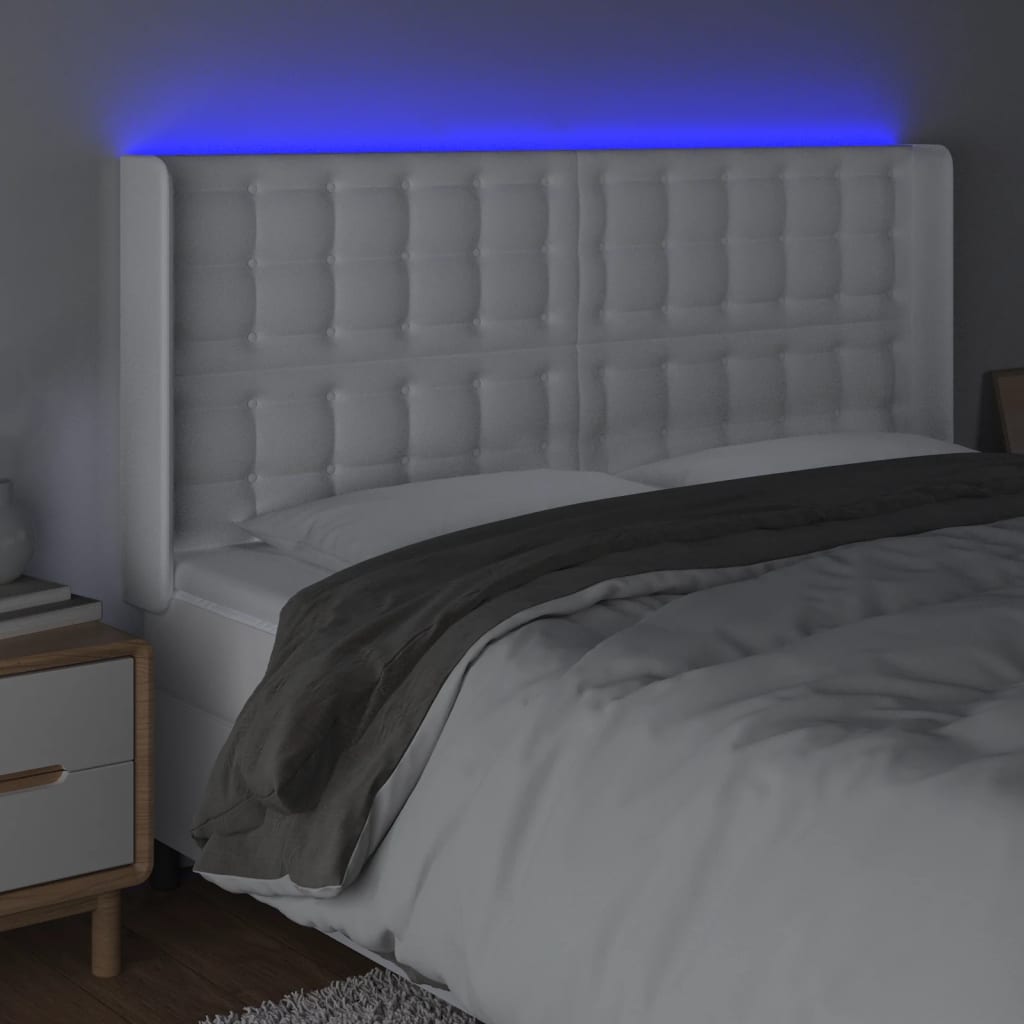 Hoofdbord LED 203x16x118/128 cm kunstleer wit is nu te koop bij PeponiXL, paradijselijk wonen!
