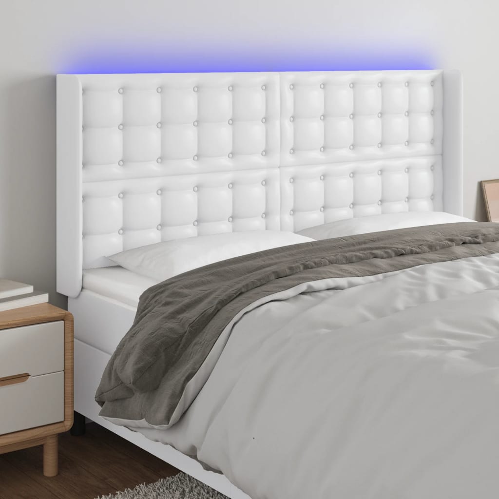 Hoofdbord LED 203x16x118/128 cm kunstleer wit is nu te koop bij PeponiXL, paradijselijk wonen!