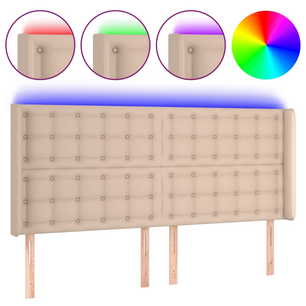 Hoofdbord LED 203x16x118/128 cm kunstleer cappuccinokleurig is nu te koop bij PeponiXL, paradijselijk wonen!
