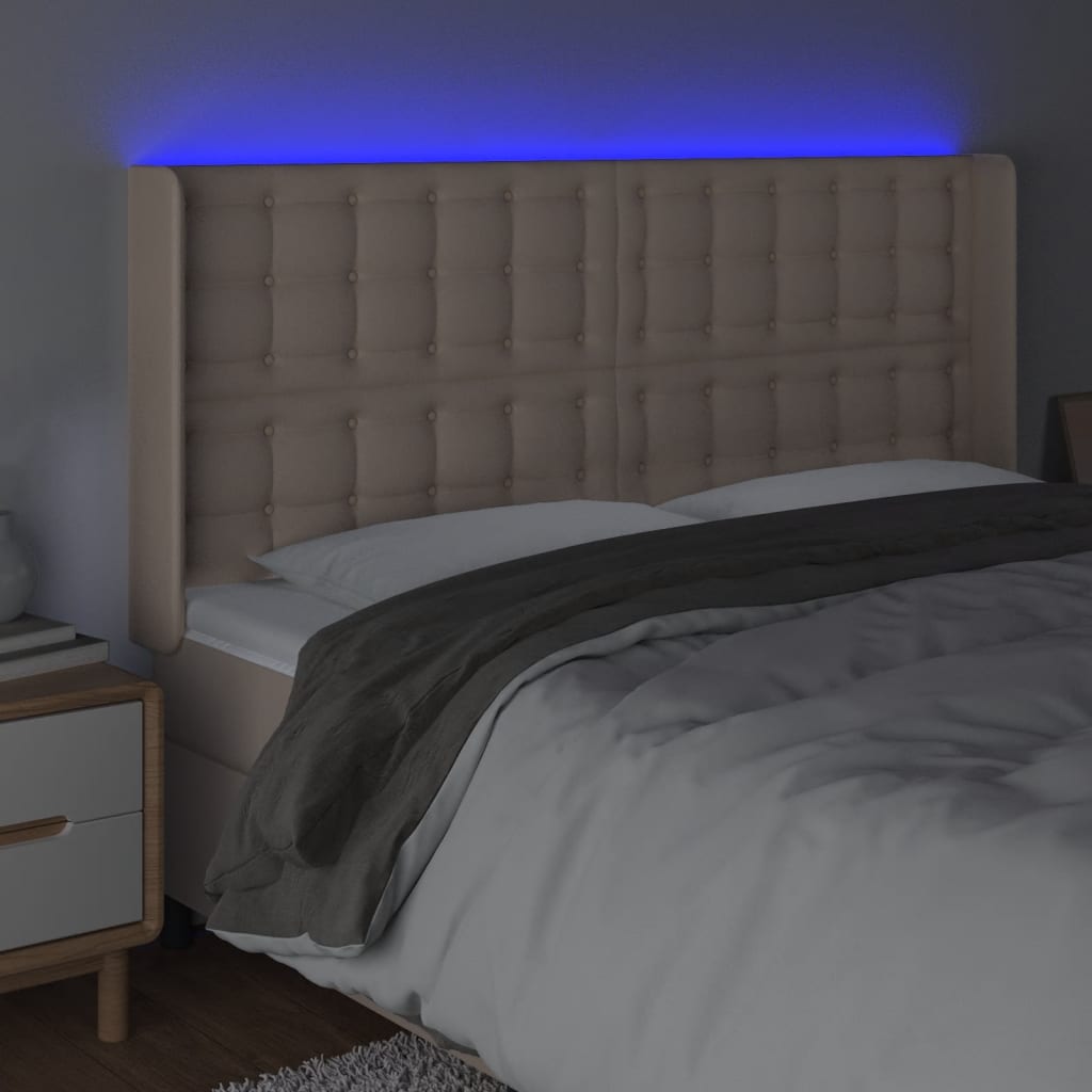 Hoofdbord LED 203x16x118/128 cm kunstleer cappuccinokleurig is nu te koop bij PeponiXL, paradijselijk wonen!