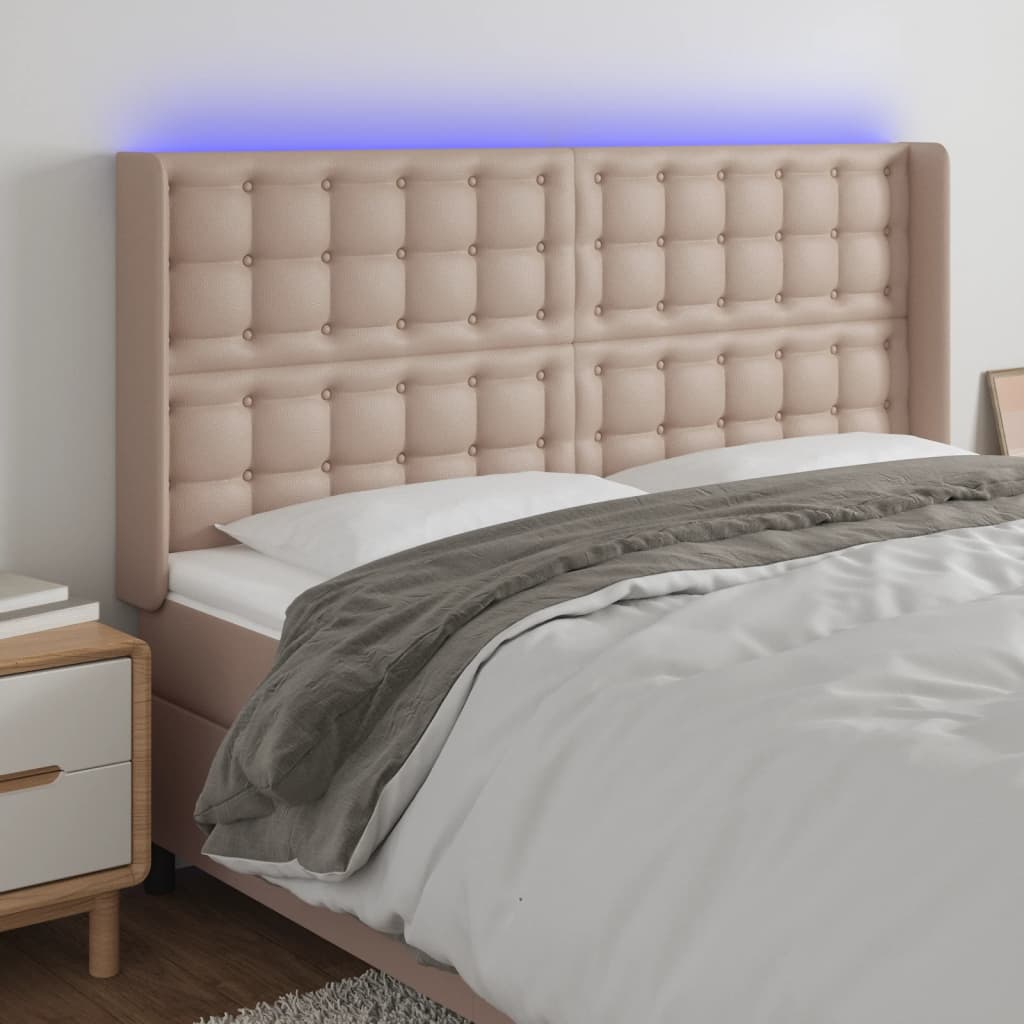 Hoofdbord LED 203x16x118/128 cm kunstleer cappuccinokleurig is nu te koop bij PeponiXL, paradijselijk wonen!