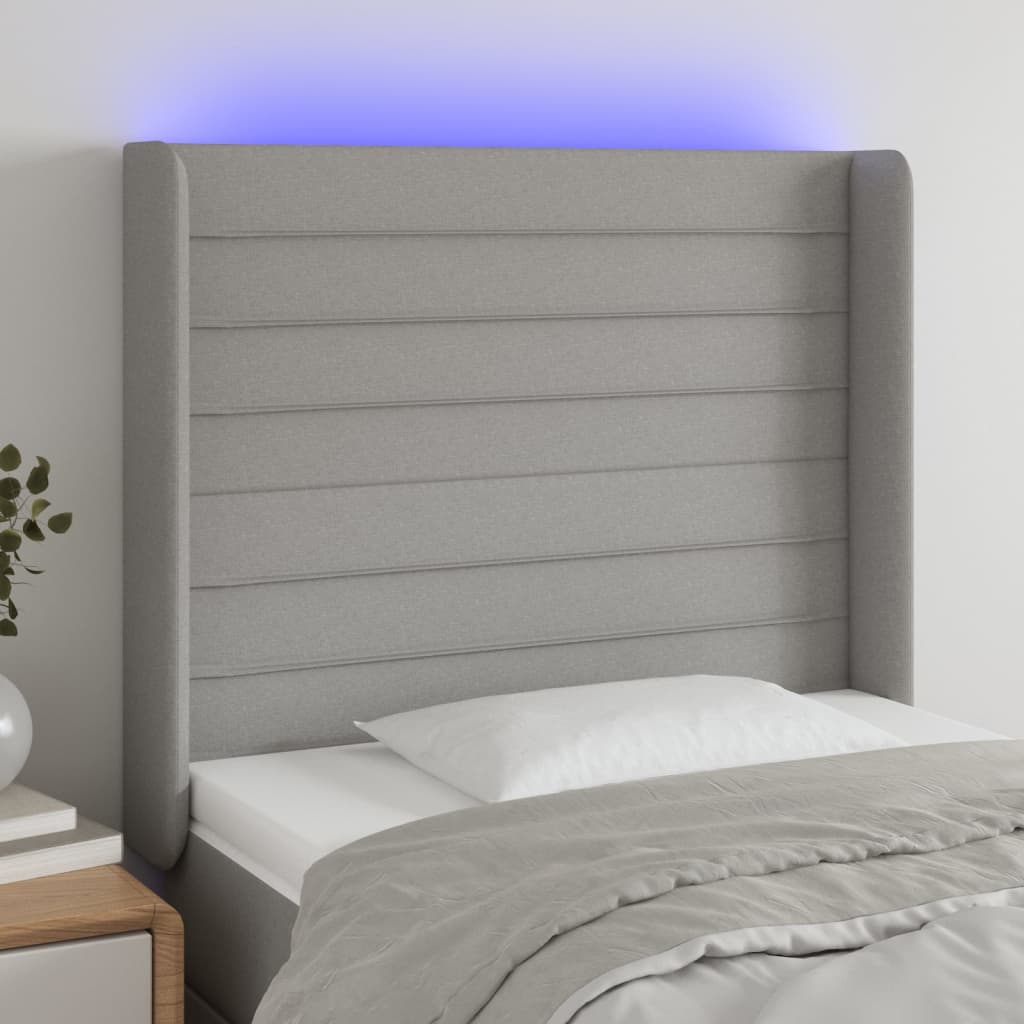 Hoofdbord LED 83x16x118/128 cm stof lichtgrijs is nu te koop bij PeponiXL, paradijselijk wonen!