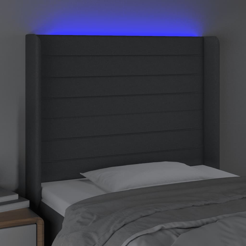 Hoofdbord LED 83x16x118/128 cm stof donkergrijs is nu te koop bij PeponiXL, paradijselijk wonen!