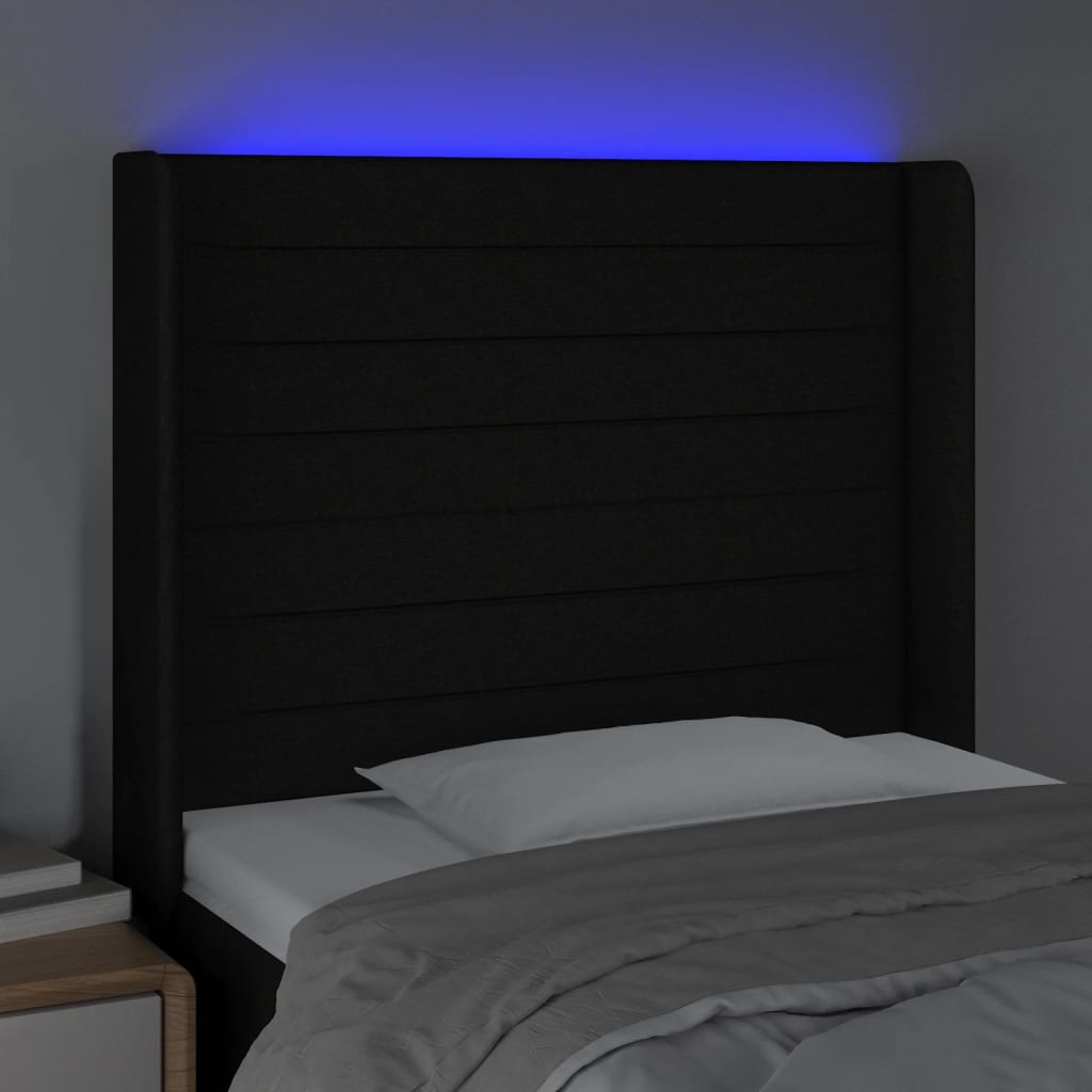 Hoofdbord LED 83x16x118/128 cm stof zwart is nu te koop bij PeponiXL, paradijselijk wonen!