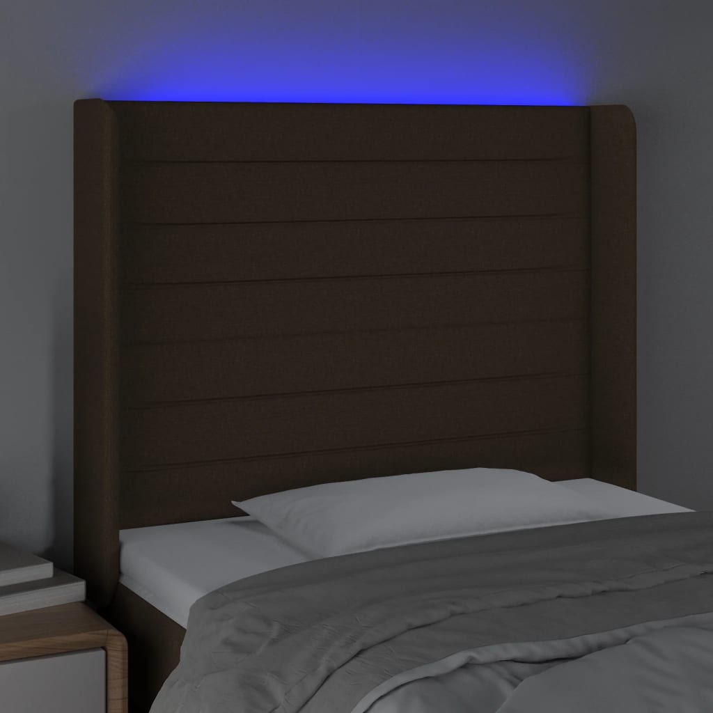 Hoofdbord LED 83x16x118/128 cm stof donkerbruin is nu te koop bij PeponiXL, paradijselijk wonen!