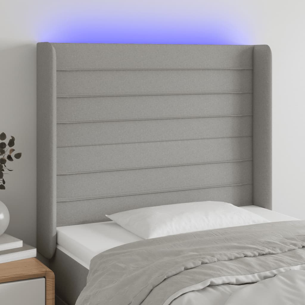 Hoofdbord LED 93x16x118/128 cm stof lichtgrijs is nu te koop bij PeponiXL, paradijselijk wonen!