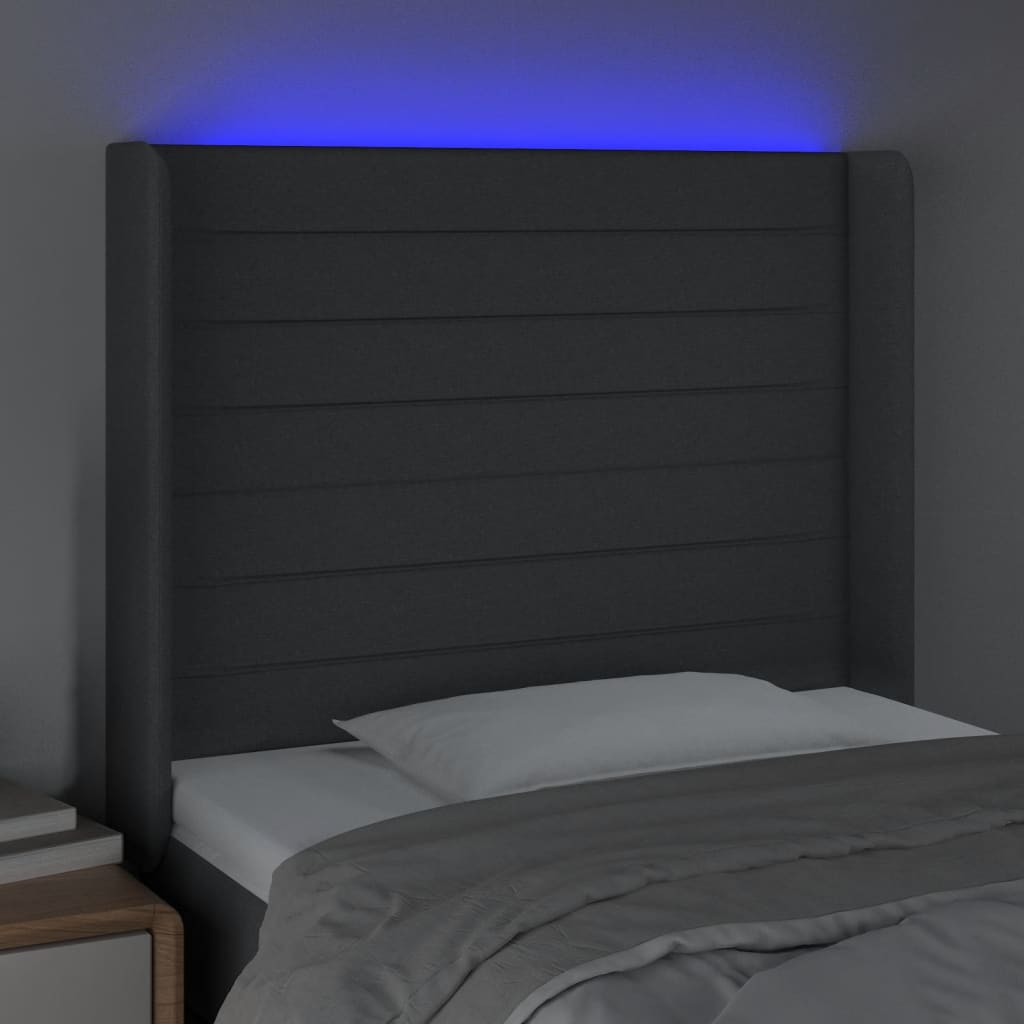 Hoofdbord LED 93x16x118/128 cm stof donkergrijs is nu te koop bij PeponiXL, paradijselijk wonen!