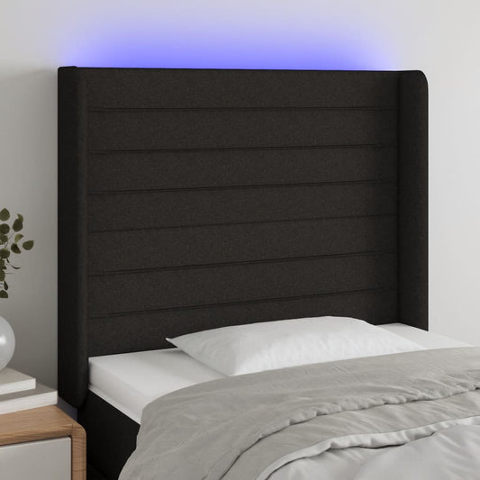 Hoofdbord LED 93x16x118/128 cm stof zwart is nu te koop bij PeponiXL, paradijselijk wonen!