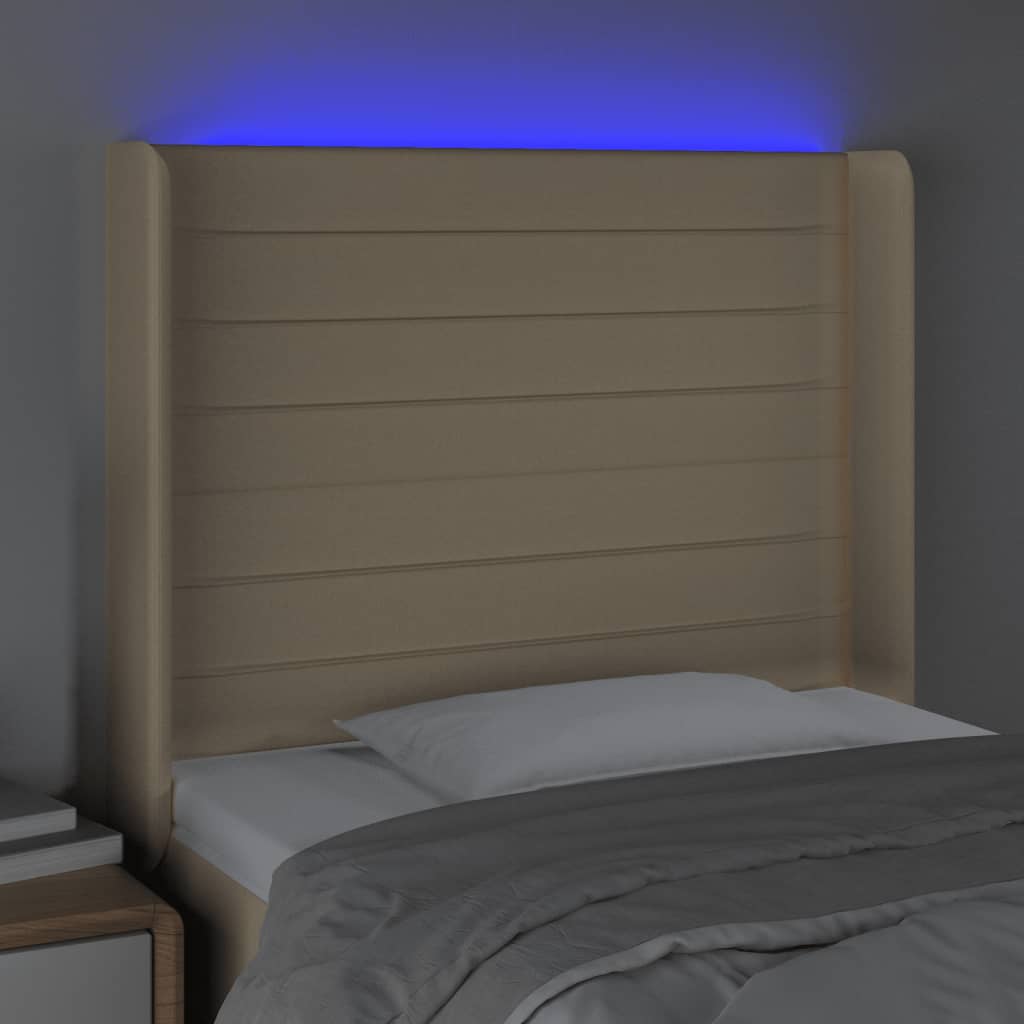 Hoofdbord LED 93x16x118/128 cm stof crèmekleurig is nu te koop bij PeponiXL, paradijselijk wonen!