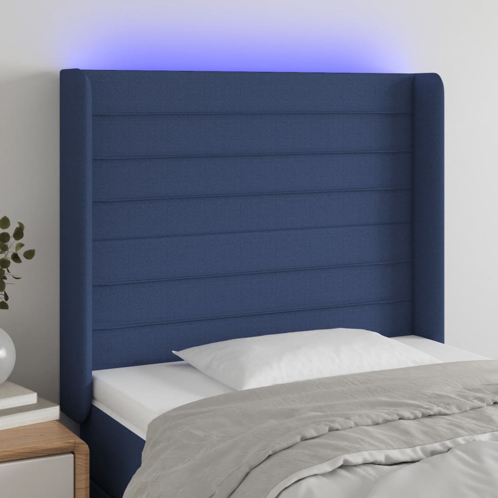 Hoofdbord LED 93x16x118/128 cm stof blauw is nu te koop bij PeponiXL, paradijselijk wonen!