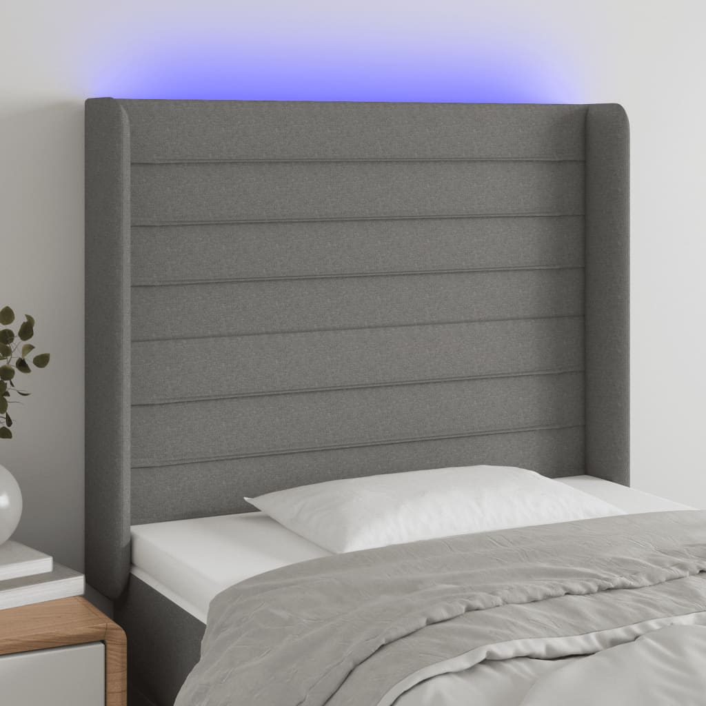 Hoofdbord LED 103x16x118/128 cm stof donkergrijs is nu te koop bij PeponiXL, paradijselijk wonen!