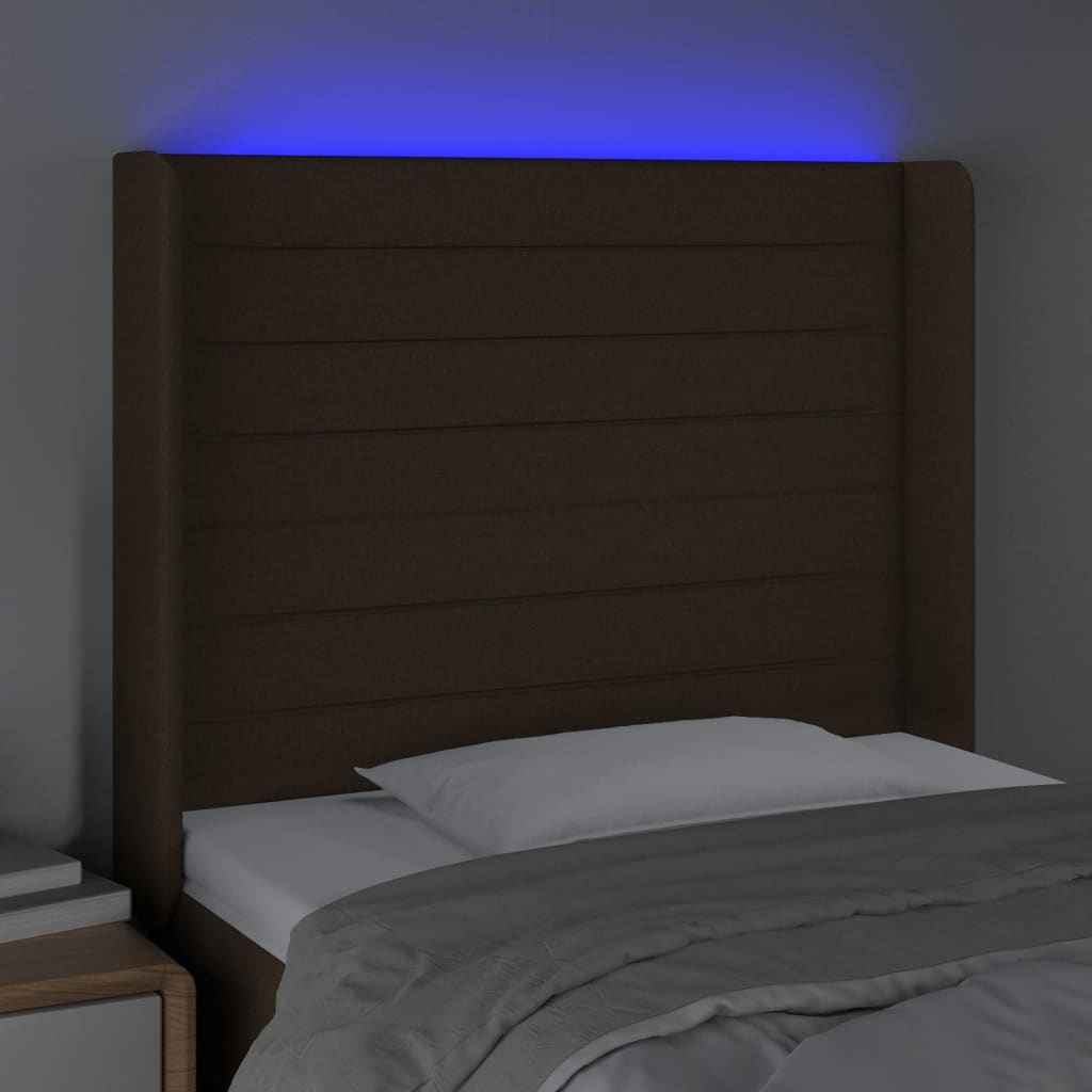 Hoofdbord LED 103x16x118/128 cm stof donkerbruin is nu te koop bij PeponiXL, paradijselijk wonen!