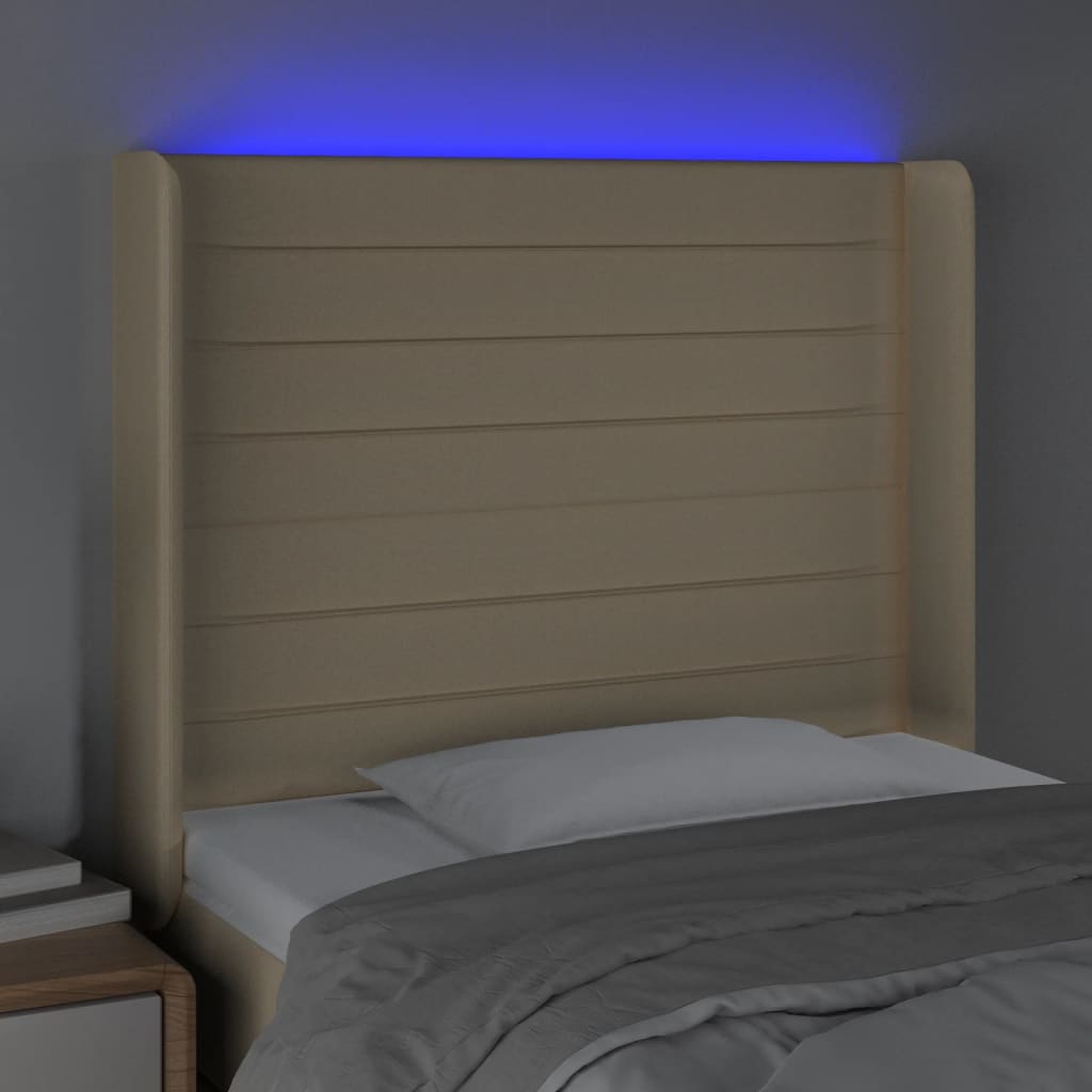 Hoofdbord LED 103x16x118/128 cm stof crèmekleurig is nu te koop bij PeponiXL, paradijselijk wonen!